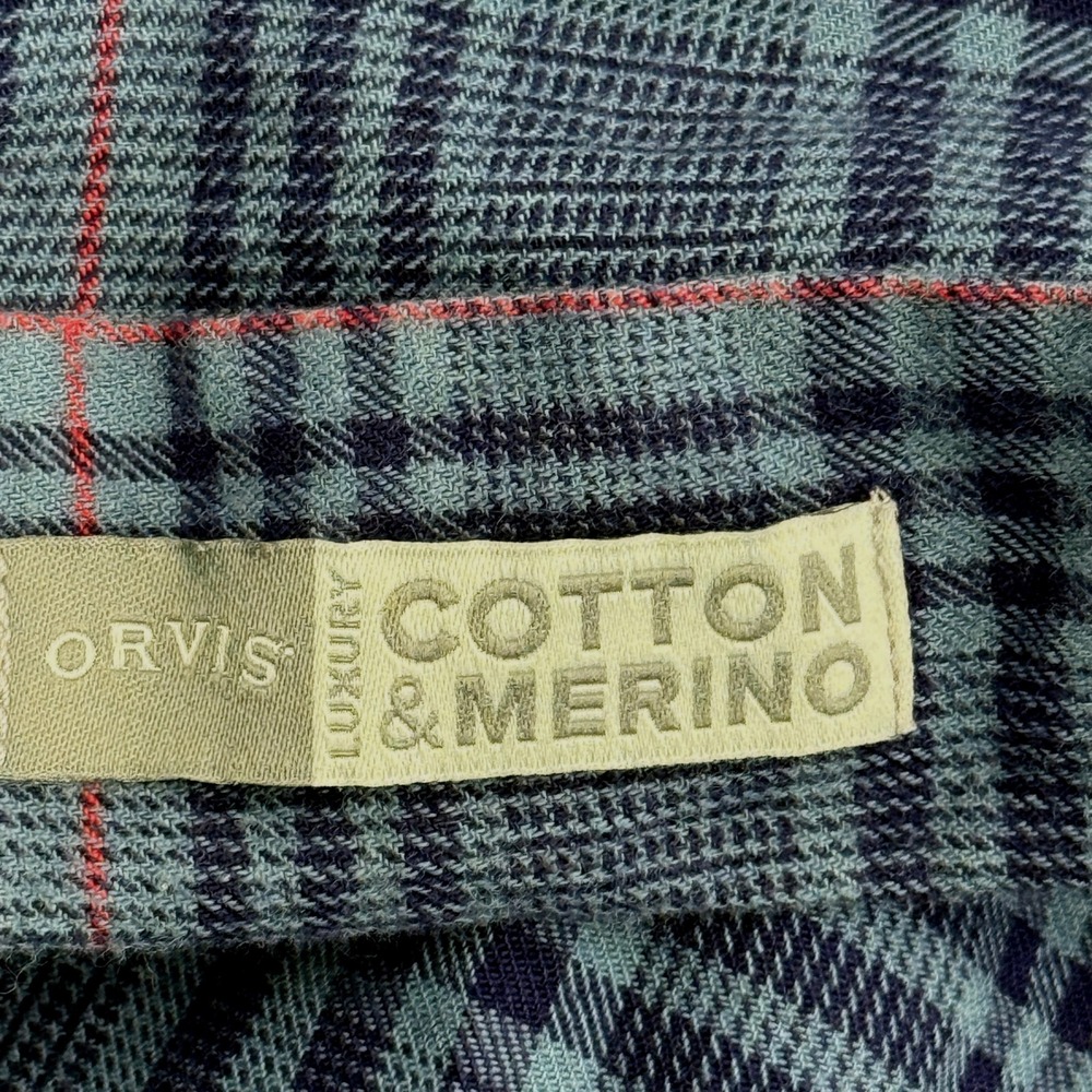 Orvis Button Down Shirt Mens XXL Blue Plaid Long Sleeve Cotton and Merino - Picture 11 of 12